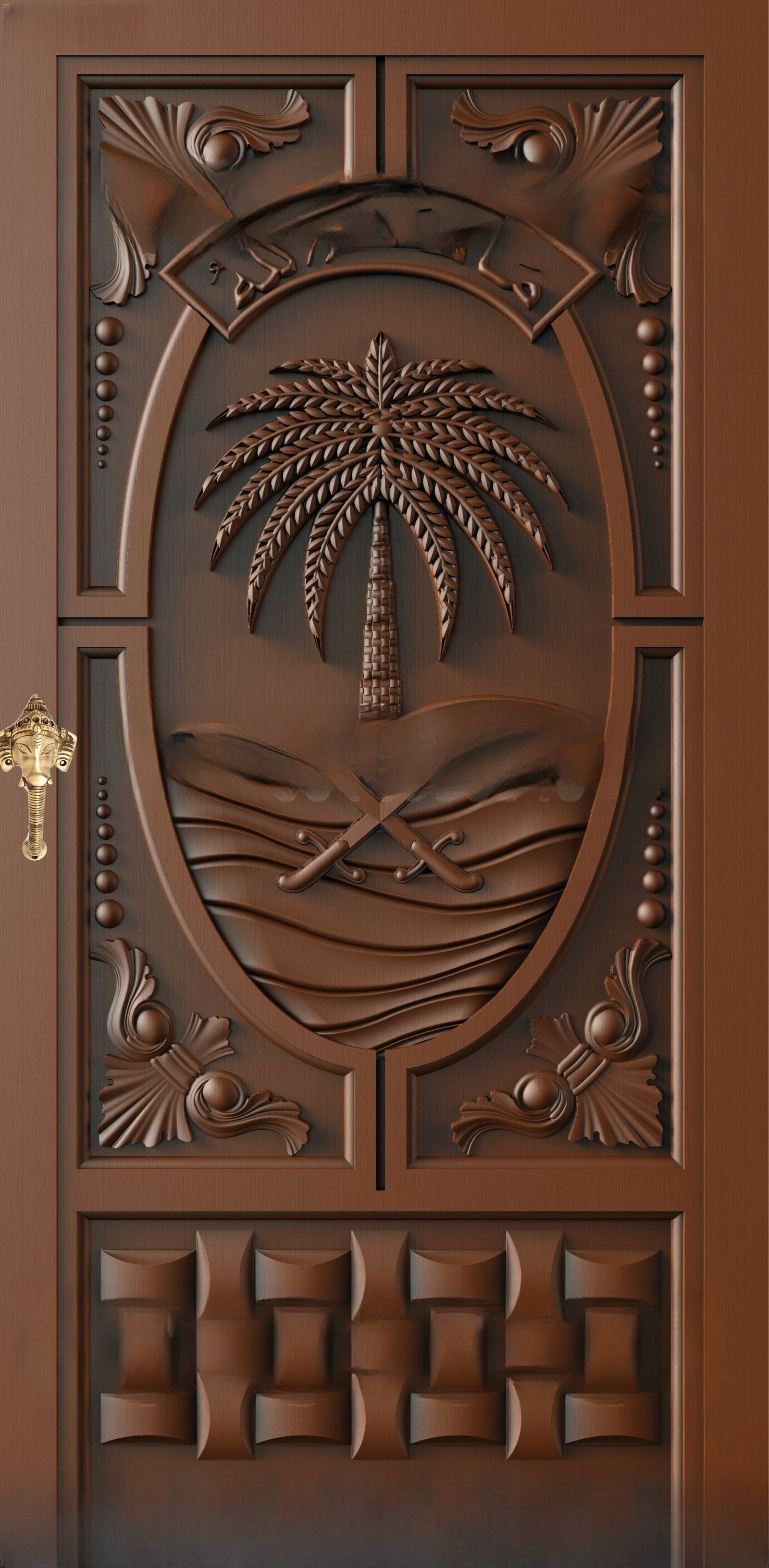 God Doors - GD-38 Emblem and Floral Carved Architectural Door 3D Model